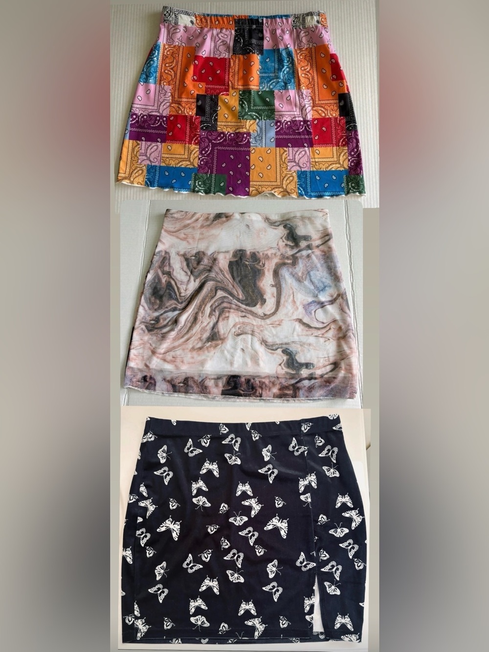 Shein bundle of 3 Mixed-Print, Multicolor, Marble, Black Butterfly Skirt Size L